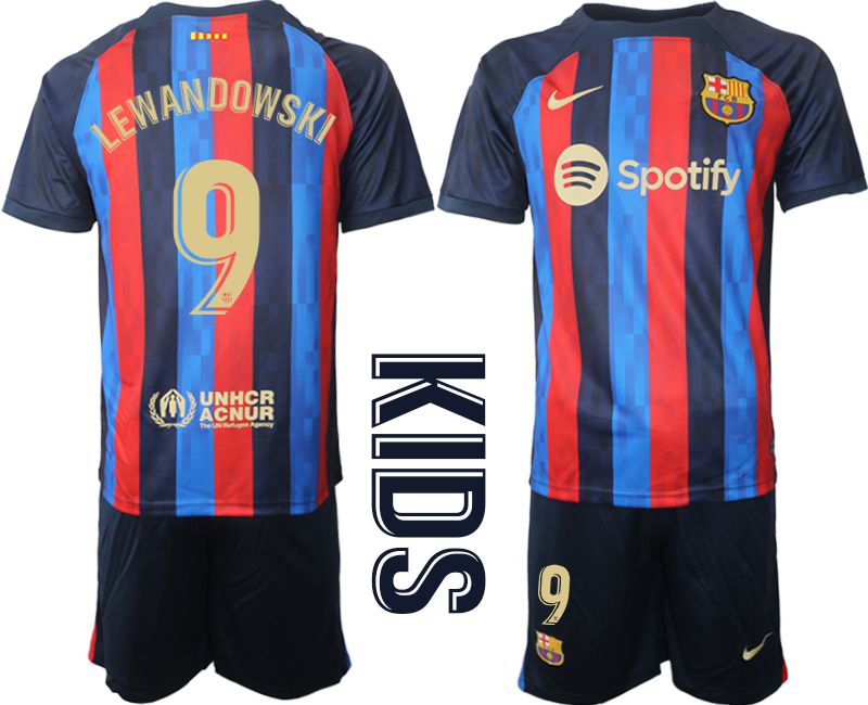 Youth 2022-2023 Club Barcelona home blue #9 Soccer Jersey->youth soccer jersey->Youth Jersey